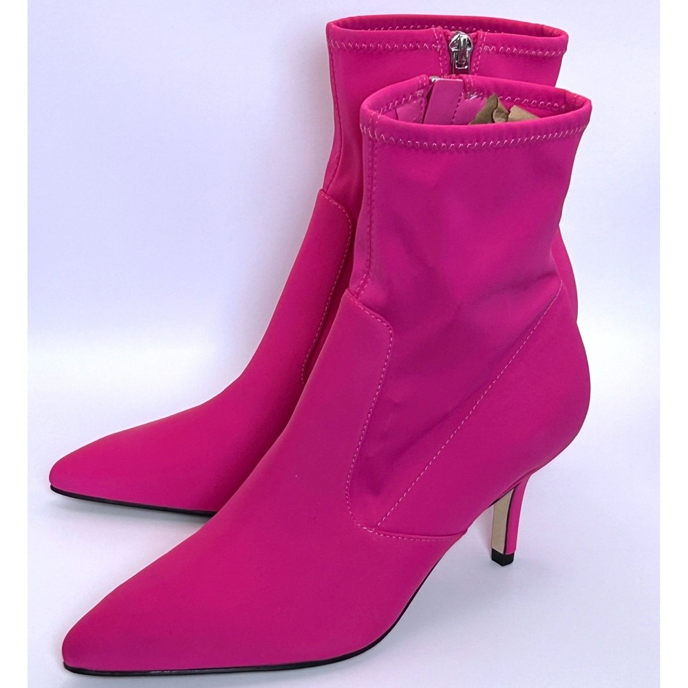 Sock Boots Pointed Toe Kitten Heel Ankle Booties Hot Pink Marc Fisher 7.5M